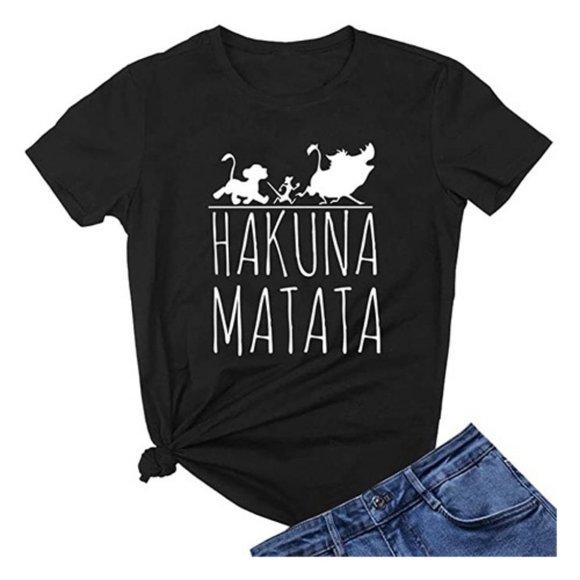 Lookface Womens Black Large Hakuna Matata Graphic Tee T Shirt - Picture 1 of 5